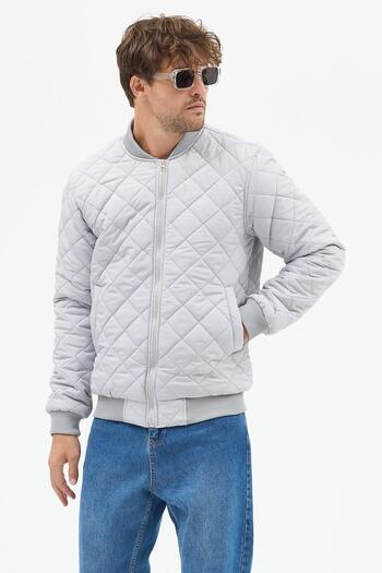 Polo State Men's Quilted Slim Fit Diamond Patterned Coat Jacket Gray