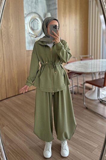 Ka Hijab Modal Suit with Baggy Pants - Khaki