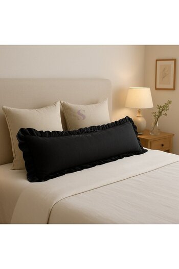shules collection Ruffled Vintage Buldan Black Color Scandinavian Long 40X100 Throw Pillow (Filled)