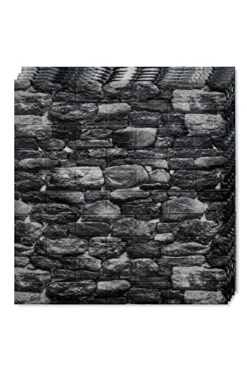 Teno 3D Round Stone Brick Wallpaper Set, 5.3 sqm coverage, self-adhesive, 70x77 cm, black