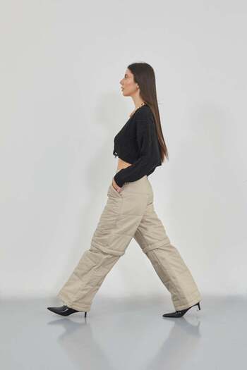 Maxi modena Zipper Detail Beige Quilted Trousers - 40