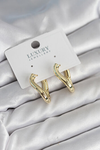Bernami Special Gold Color Oblique Ring Model Brass Women's Earrings Offer!! !