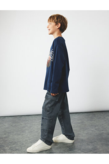 Koton Cotton Pocket Detailed Loose Fit Cargo Pocket Denim Trousers