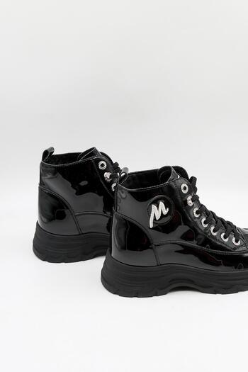 KRISTE BELL KristeBell İthal Bağcıklı Sneaker Kadın Spor Bot 2009 - Siyah Rugan - 36