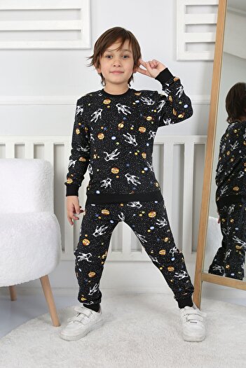 ZUZUNGA İki İplik Cepli Astronot Temalı Erkek Çocuk Pijama Takımı