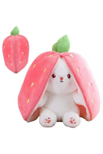 Generic Easter Bunny Stuffed Animal Plush, Reversible Bunny Carrot Strawberry Pillow with Zipper, Cute Bunn