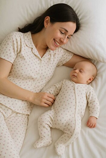 MomMondeKids ANNE PİJAMA BEBEK TULUM SET .ANNE VE BEBEĞİN İLK UYUMU