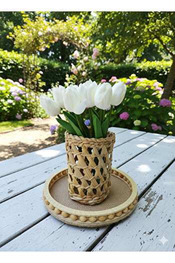 e&e süs dükkanı Wicker Vase and Basket Model Set of 2