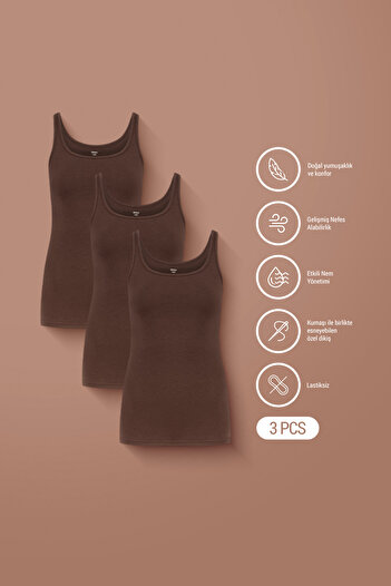 AUW Basic Women's Deep Neck Tank Top Modal Cotton 3-Piece - Softfit