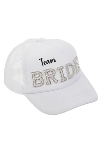 ANTBRO Sapca alba cu imprimeu 'Team Bride' si margele – Accesoriu elegant pentru petrecerea burlacitelor