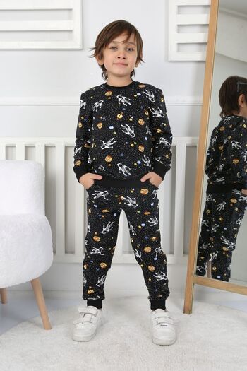 ZUZUNGA İki İplik Cepli Astronot Temalı Erkek Çocuk Pijama Takımı