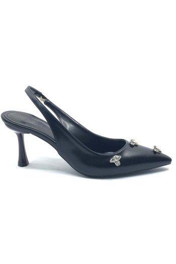 KOCAMANLAR Feles Open Back Stone Detailed Stiletto Women's Shoes Black