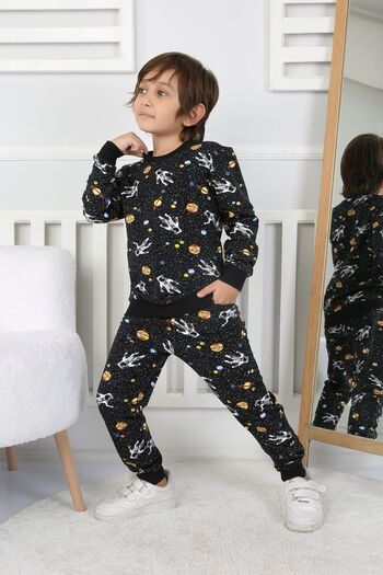 ZUZUNGA İki İplik Cepli Astronot Temalı Erkek Çocuk Pijama Takımı