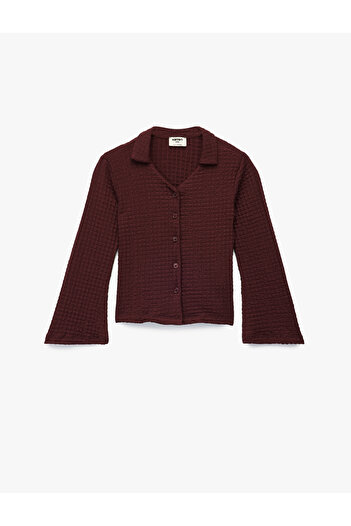 Koton Button Detailed Textured Shirt Collar Long Sleeve Blouse