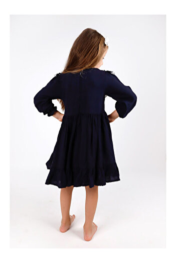 LC Waikiki Navy Blue Vintage Girl's Dress - Silvia