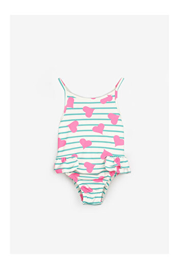 LC Waikiki Ecru Heart Patterned Girl's Swimsuit