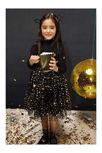 LC Waikiki Black Star Printed Tulle Skirt Girls' Dress - Karen