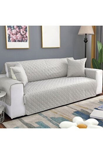 MADOR Quilted Cover for 3-Seat Sofa, Two-Sided - Light Grey