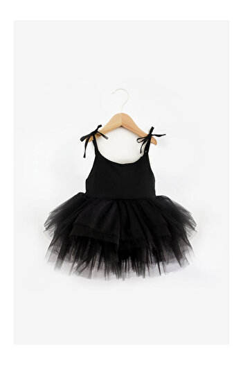 LC Waikiki Black Tutu Skirted Strap Girls Ballerina Dress - Jade
