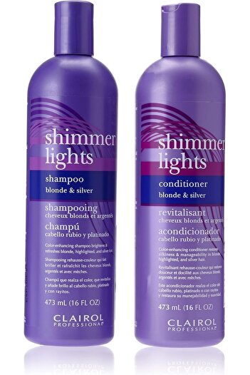 Clairol Professional Shimmer Lights Blonde & Silver Shampoo and Conditioner Set, 16 oz