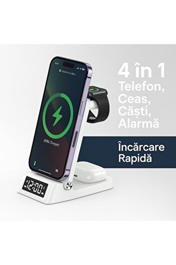 PLEMORY Wireless Charger 4 in 1, Qi, Fast Charger 25W, White