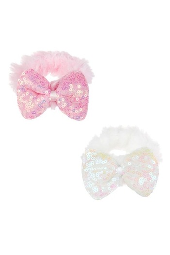 ANTBRO Set 2 Hair Elastics for Children Antbro® Imitation Fur White and Pink Bow with Sequins