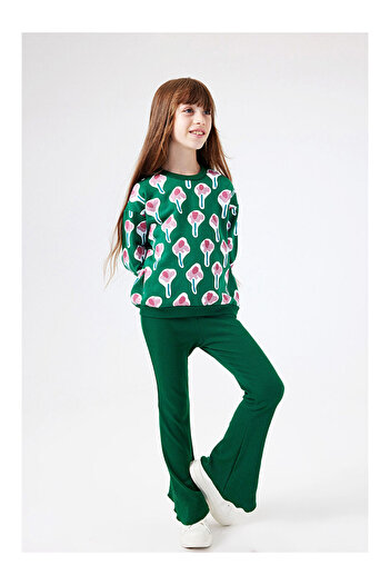 LC Waikiki Green Floral Patterned Girls' Tracksuit - Gemma