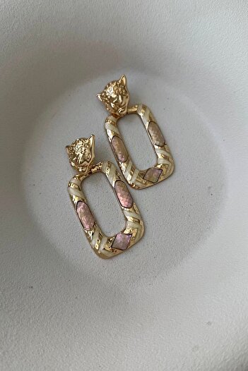 mos&more Cream Pearlescent Lion Women's Earrings