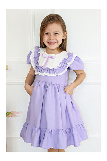 LC Waikiki Lilac Vintage Short Sleeve Girl's Dress - Mila
