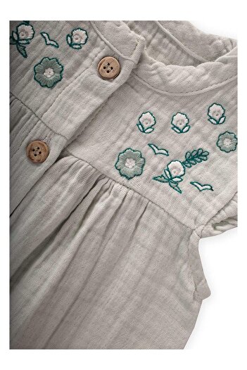 LC Waikiki Organic Embroidered Muslin Jumpsuit 0-3 Years Water Green