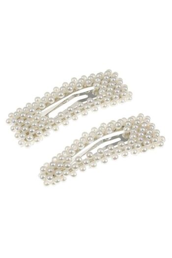 ANTBRO Set 2 hair clips with white pearls, oval and square shape, 5.5cm