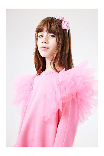 LC Waikiki Pink Shoulder Tulle Detailed Girls' Tracksuit - Malory