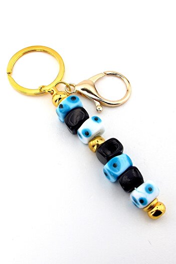 Solfera Blue Black Original Murano Glass Beaded Bag Ornament Charm Keychain Ky071