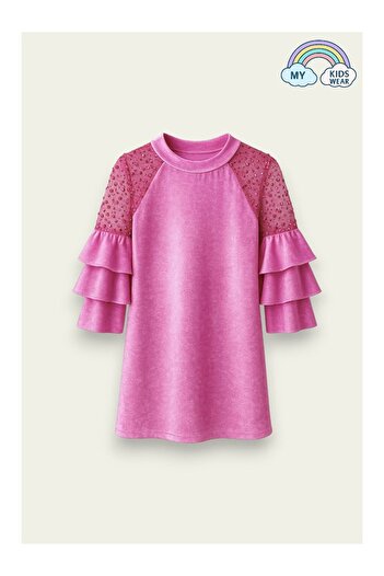 LC Waikiki Girls' Velvet Children's Dress for Special Occasions 4-12 Years Old 12101