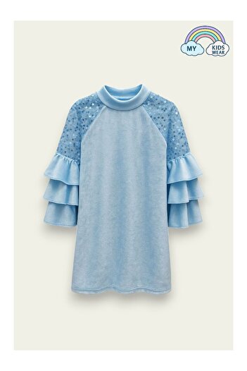 LC Waikiki Girls' Velvet Children's Dress for Special Occasions 4-12 Years Old 12103
