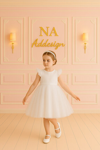 NA ADDESIGN Fluffy Tulle Special Occasion Dress with Heart Detail on the Back – White