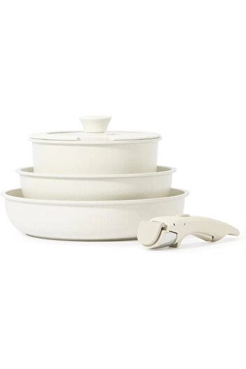 KASEVY 5-Piece Non-Stick, Heat-Resistant Cooking Pot and Pan Set with Detachable Handle, 18/20/26 cm