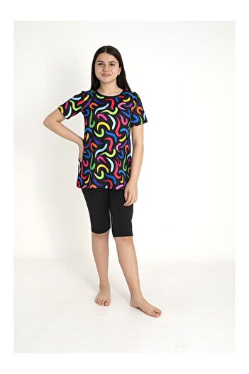 LC Waikiki Girl's Swimsuit with Short Sleeve Tights 35107