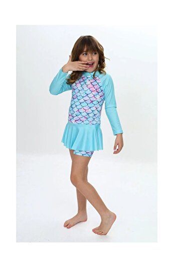 LC Waikiki Girl's Patterned Swimsuit with Skirt Detail