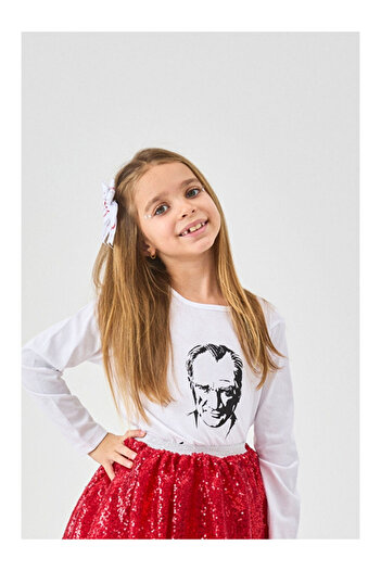 LC Waikiki White Ataturk Printed Girl's T-Shirt