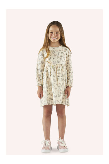 LC Waikiki Girl's Cat Patterned Muslin Dress