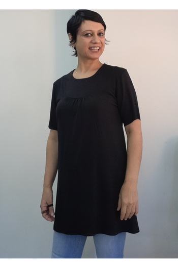 Mertcan Butik Black Front-Strap Round-Neck Short-Sleeved Combed Viscose T-Shirt