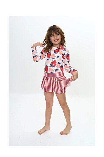 LC Waikiki Girl's Colorful 2-Piece Swimsuit with Skirt Detail