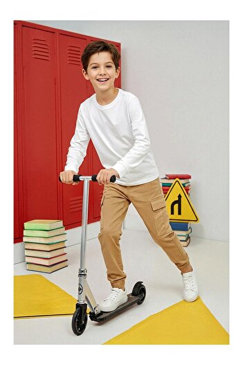 LC Waikiki Beige Boys' 100% Cotton Plain Woven Trousers