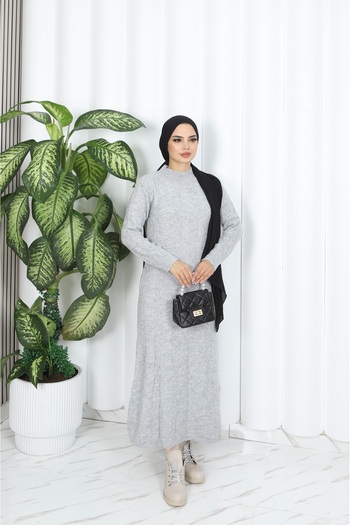 NİSUM MODA Knitwear Dress with Hair Braid Stripe