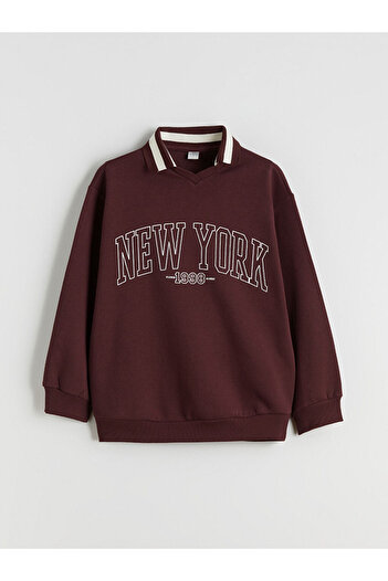 LC Waikiki Polo Neck New York Printed Girls' Sweatshirt and Sweatpants