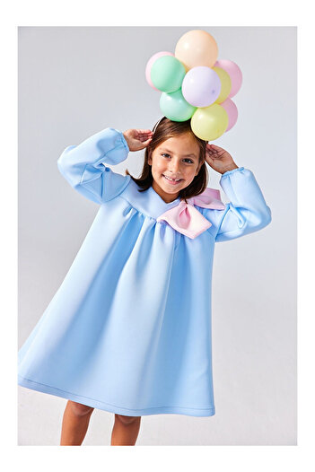 LC Waikiki Blue Shoulder Bow Detail Girls' Dress - Leah