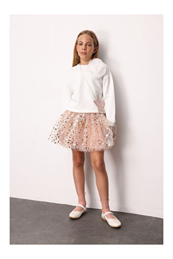 LC Waikiki Powder Star Bow Detailed Girls' Tulle Skirt - Aster