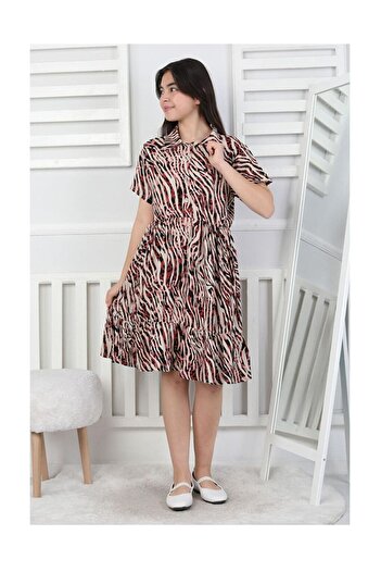 LC Waikiki Patterned Girl's Buttoned Dress