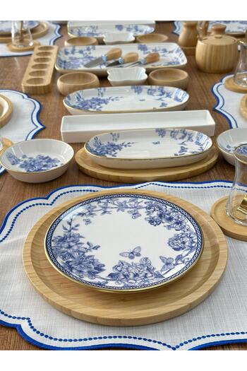 MD MİMOZA DEKOR Breakfast Set 62 Pieces for 6 People Round Bamboo&Spring Time